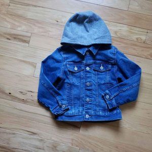 Old Navy Denim Boy's Jean Jacket with Gray Hood Boy Size S 6/7